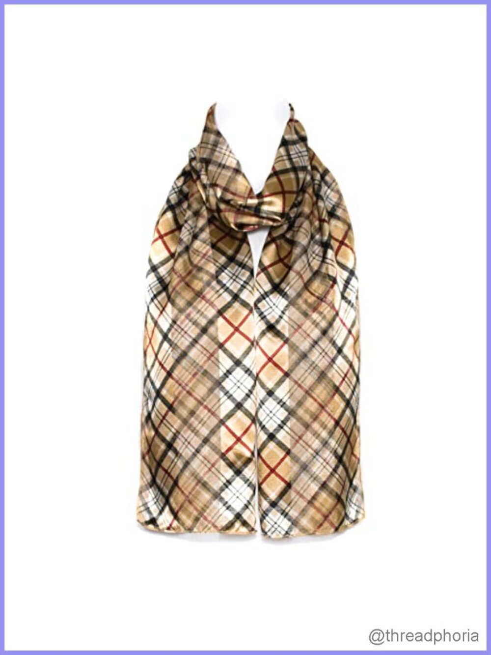 Chiffon Satin Tartan Checked Scarf Lightweight Sheer Fashion Wrap Shawl